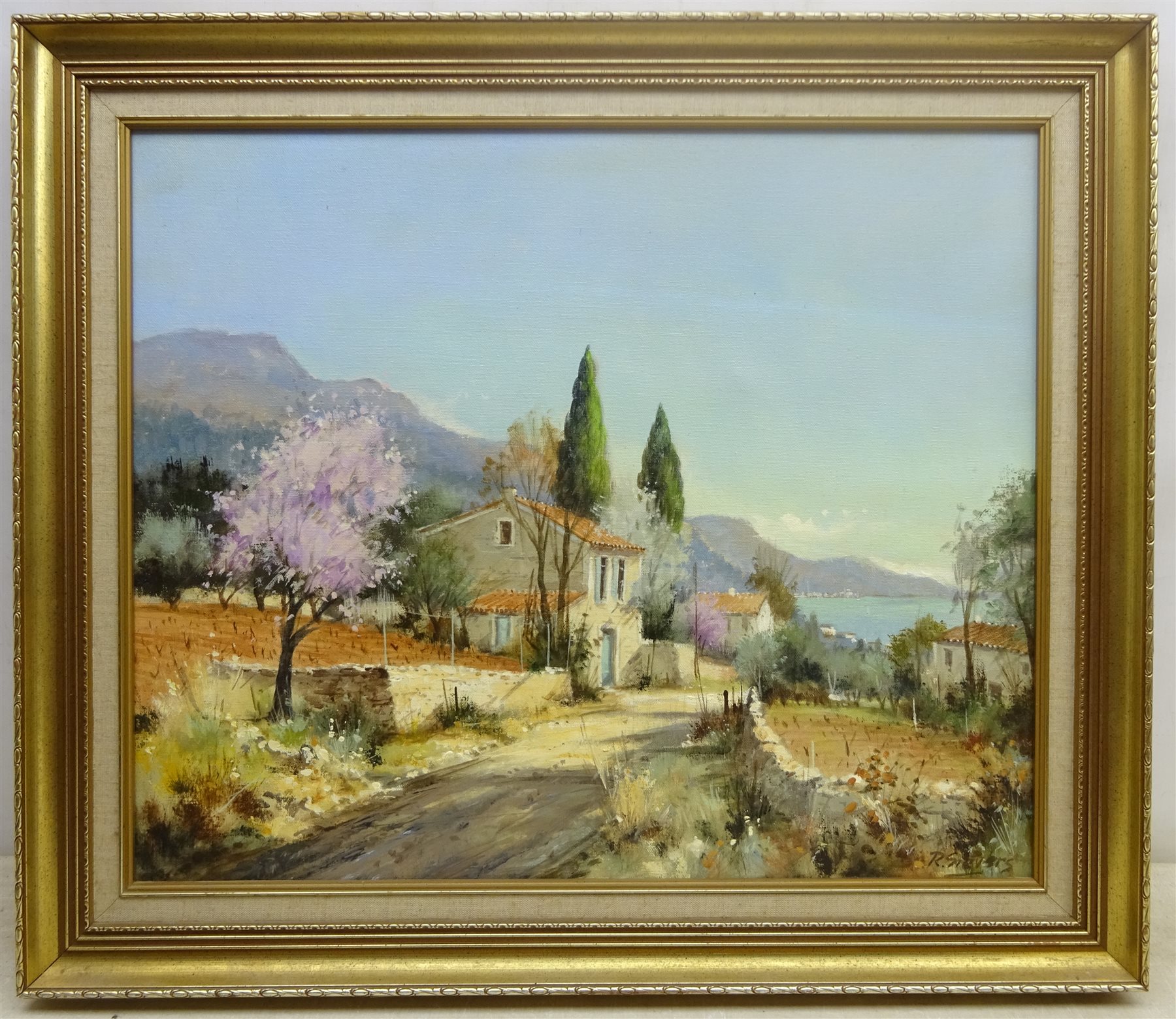 Rein Sievers (Dutch 1929-): Mediterranean Coastal Houses, oil on canvas signed 49cm x 59cm 
Provenance: purchased from Harrods in 1981