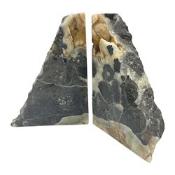 Pair of septarian onyx bookends of rectangular form with polished to three sides with a raw outer edge, H18cm 
