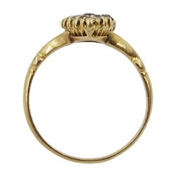 Victorian 18ct gold sapphire and diamond marquise shaped ring, Birmingham 1899