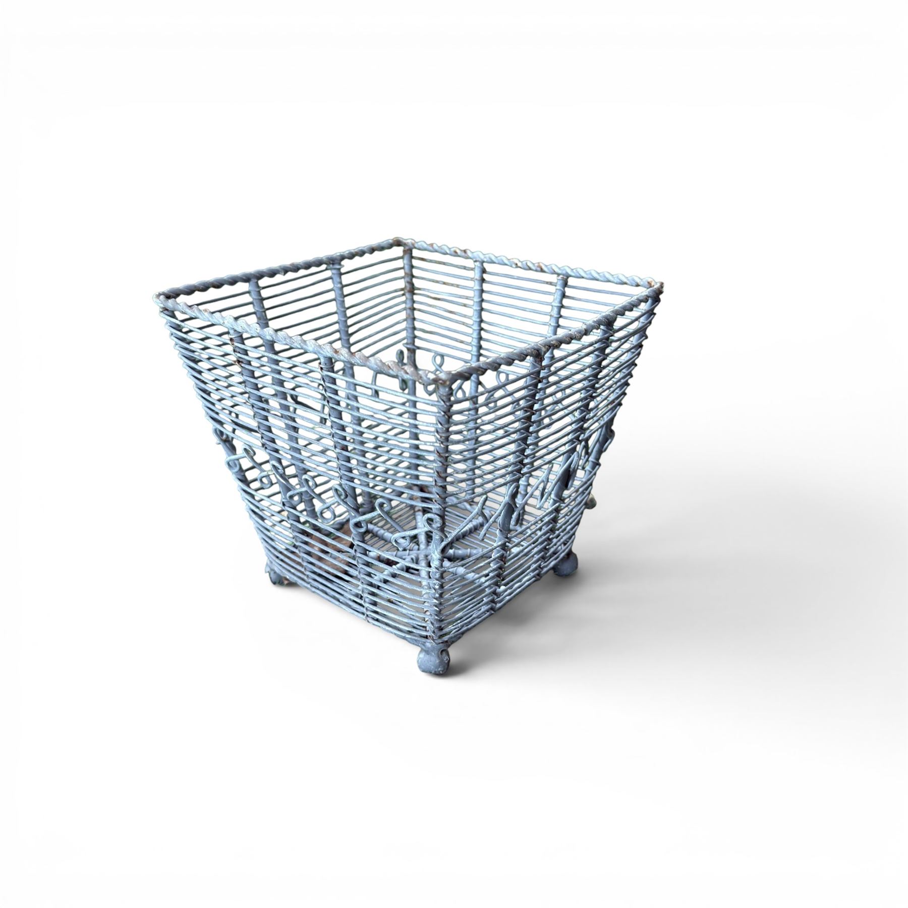 Eight small painted wirework garden planters, painted in antique white and grey finish