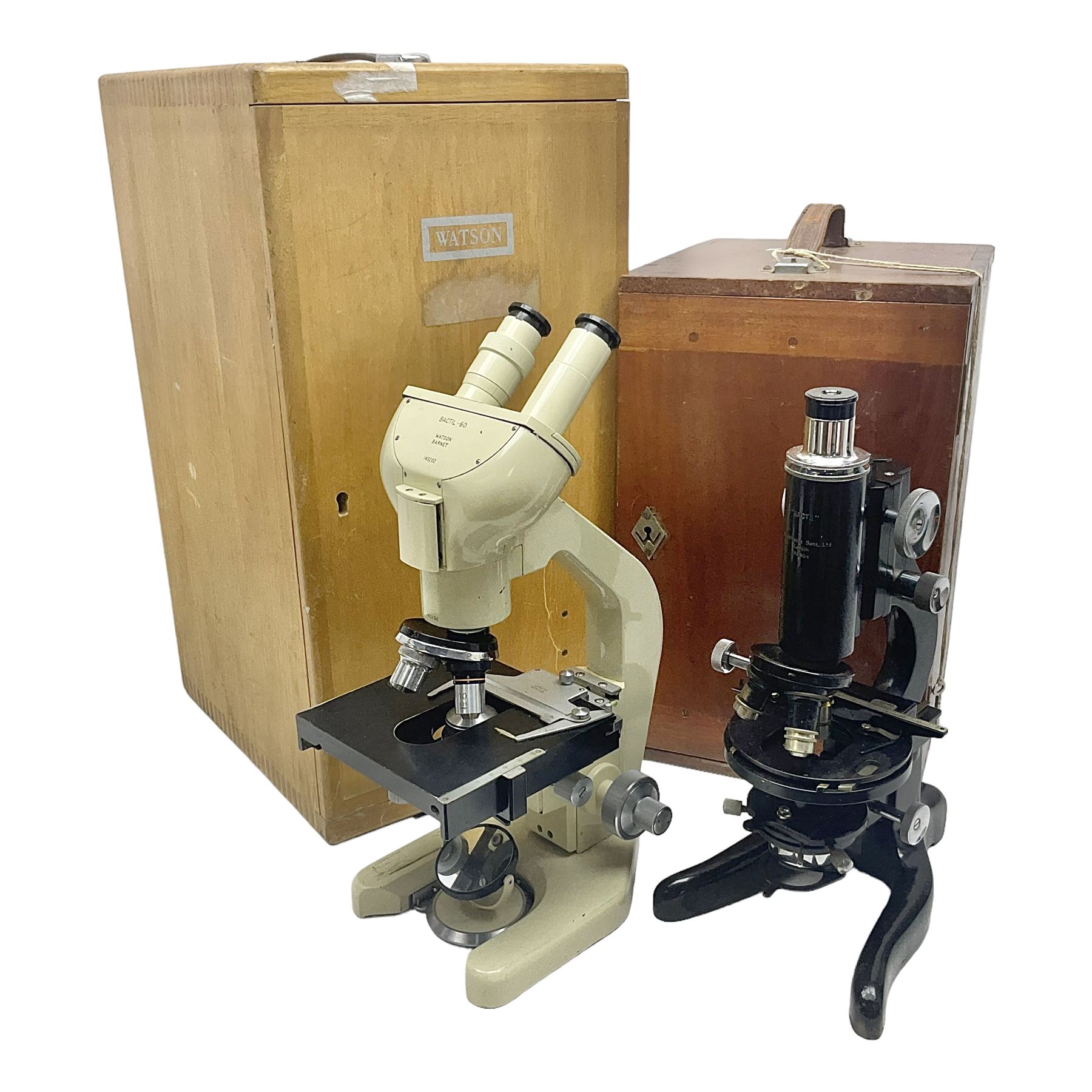 20th century W. Watson & Sons Bactil-60 binocular microscope no 143202, in original box, together with W. Watson & Sons microscope no 82904 in original box 