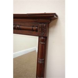 Regency mahogany pier mirror, upright plate with moulded cornice and split baluster turned moulding with acanthus carved and draught turned detail, H76cm, W55.5cm  