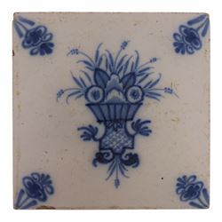 Three 18th century and later blue and white Delft tiles, 13cm x 13cm