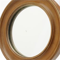 Late Victorian circular shaving mirror, with brass accents and fluted column, H40cm