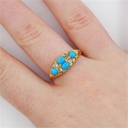Early 20th century 18ct gold four stone turquoise and four stone old cut diamond ring, Birmingham 1913
