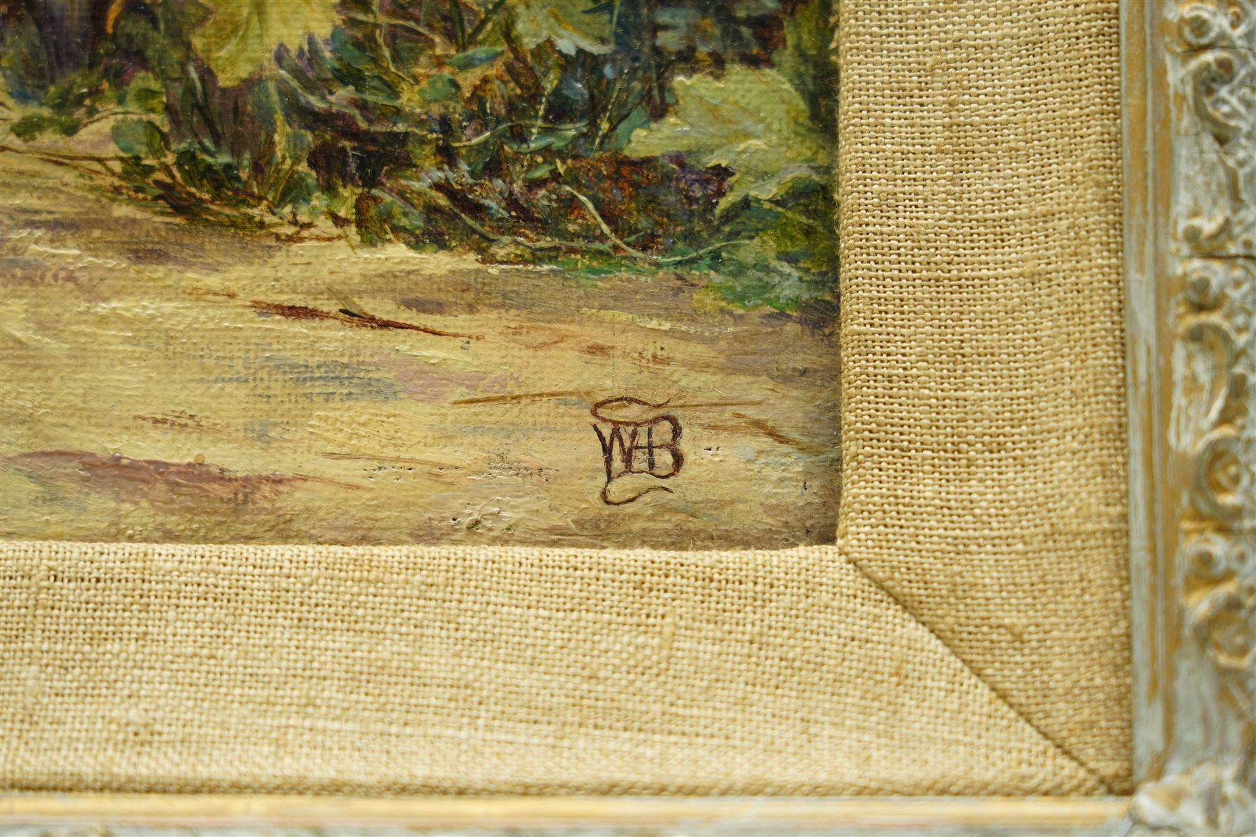 Australian School (Late 19th century): 'A Selector's Hut on Mr Stocks Selection - Croajingolong District - Gippsland Victoria - Australia', oil on canvas signed with monogram WHB, titled and dated 1885 verso 34cm x 44cm