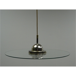  1980s circular clear glass ceiling light with chromed metal dome mounts, D52cm   