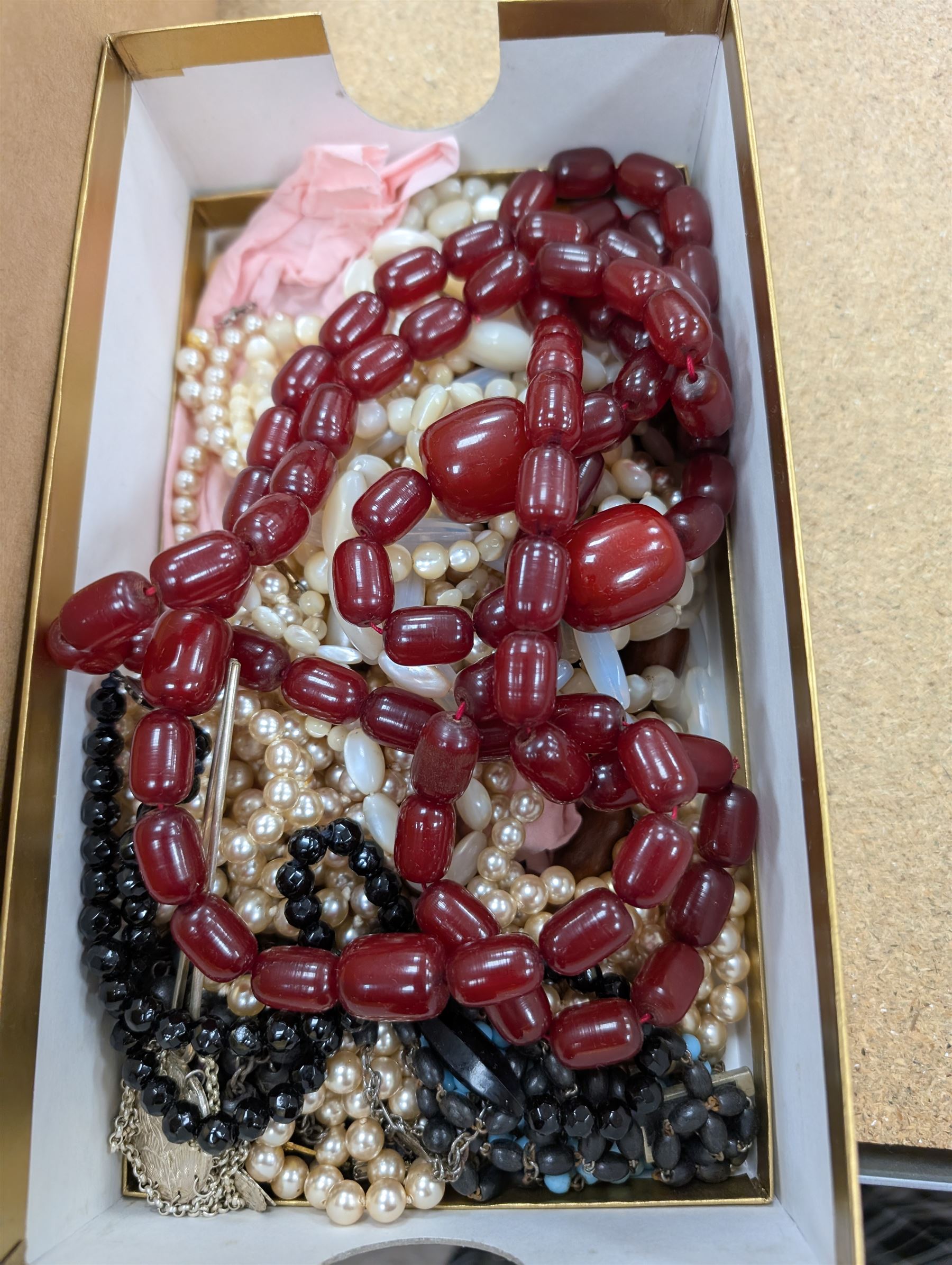 Silver plated cocktail shaker and goblets, knot display, House of Fraser silver plated canteen, costume jewellery, etc 