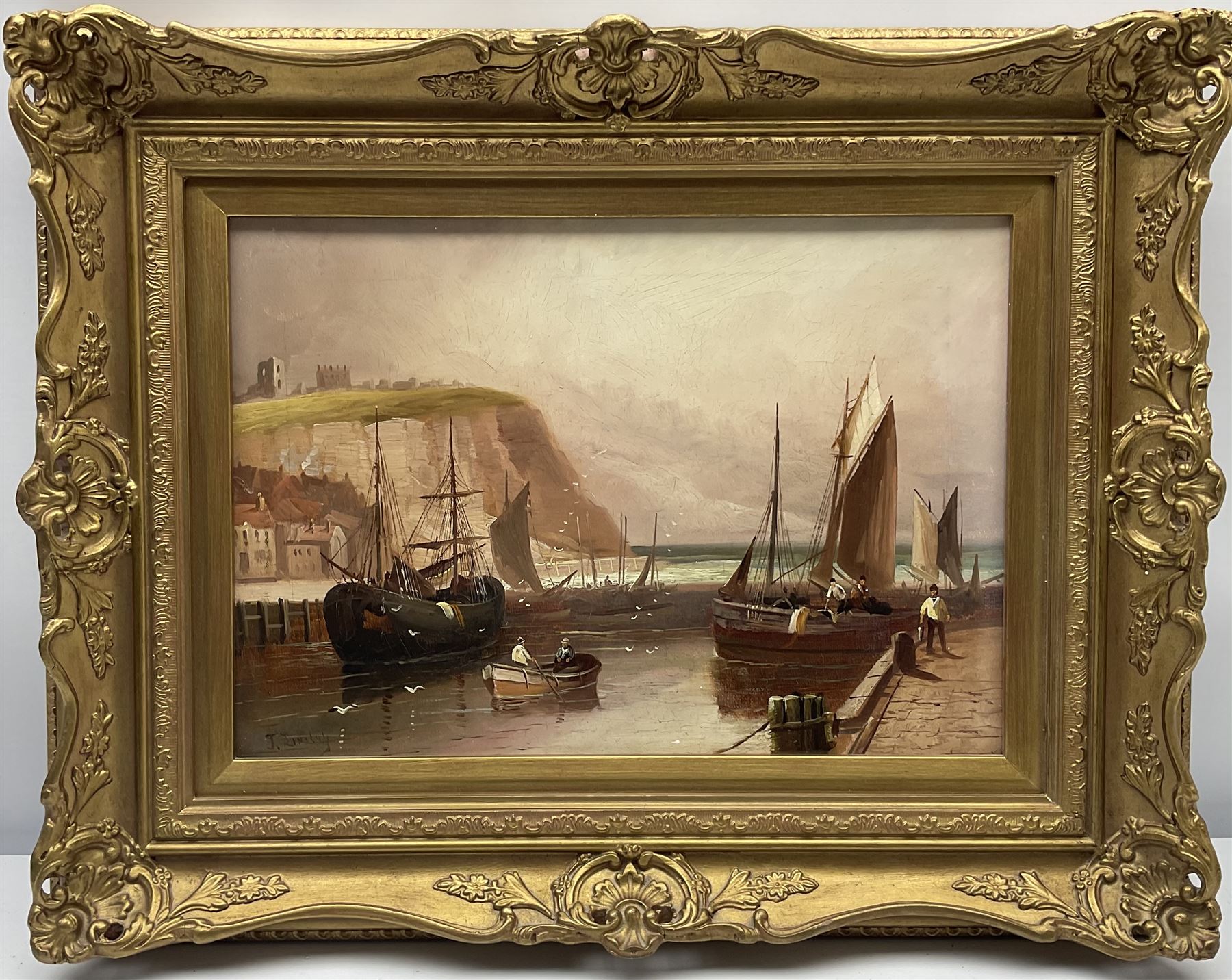 Walter Linsley Meegan (British c1860-1944): Scarborough Harbour, oil on canvas signed 23cm x 34cm