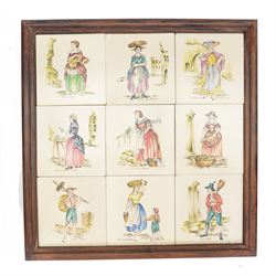 Collection of dust pressed Thynne tiles, each tile decorated with a figure at work, includ...