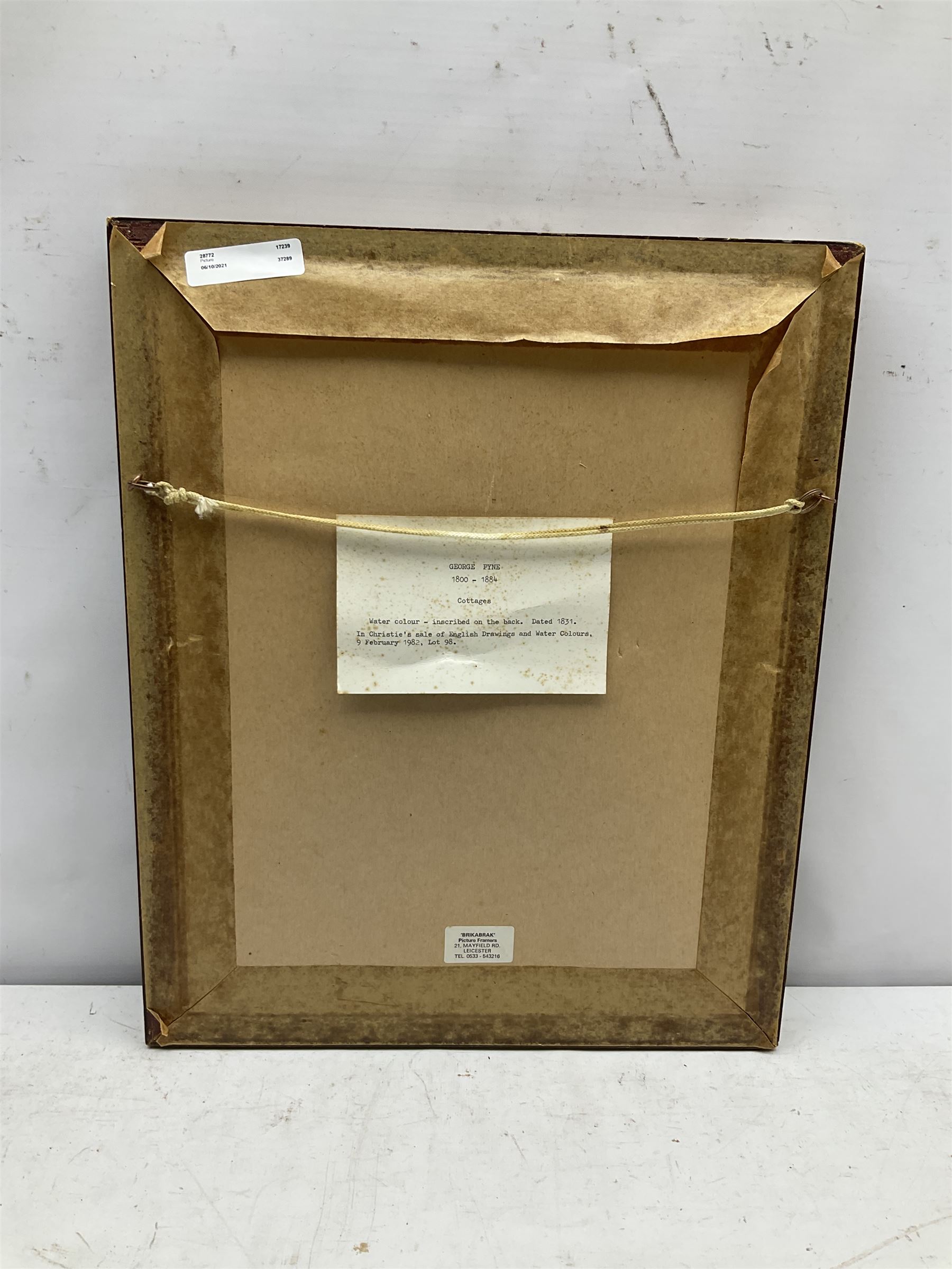 George Pyne (British 1800-1884): 'Cottages', watercolour inscribed and dated 1931 verso 25cm x 18cm
Provenance: purchased from Christies 1982