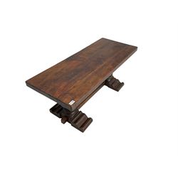Hardwood rectangular coffee table, twin pedestal base