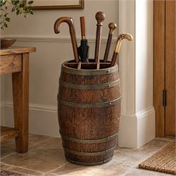 Coopered oak barrel six division stick stand H62cm