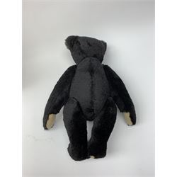 Steiff limited edition Black Mohair Teddy Bear, copy of 1907 teddy with 2008 Club logo pendant, No.2385/3000, H16