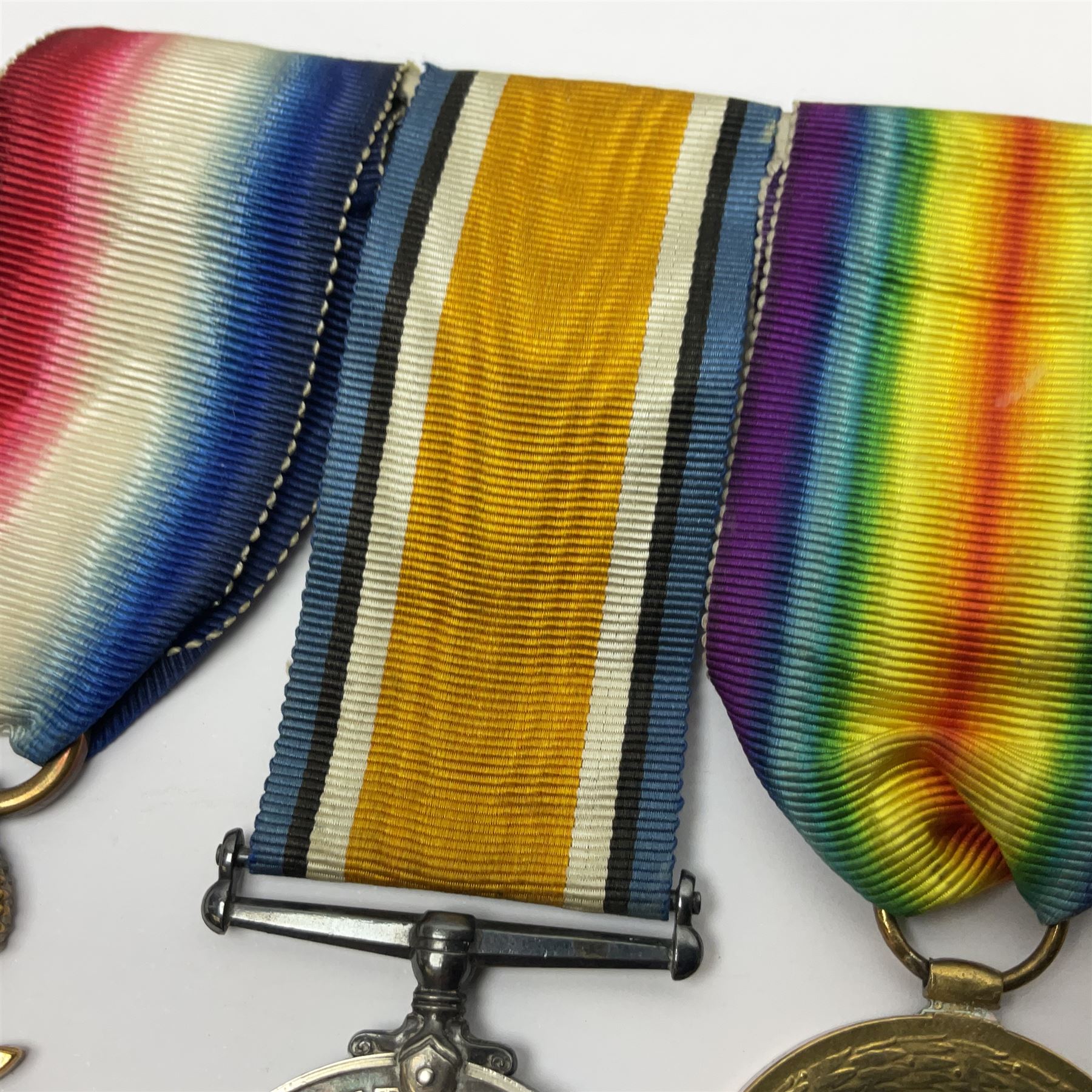 WWI trio of medals comprising British War Medal and Victory Medal awarded to 1815 Pte. W. Scott K.O.Y.L.I. and 1914-15 Star awarded to 200196 Pte. W. Scott Yorks. L.I.; with ribbons on wearing bar
