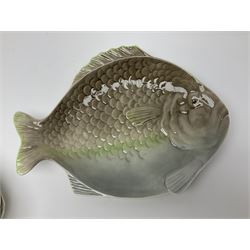 Shorter & Son six fish plates, together with a larger platter and sauce boat and saucer, all with stamped marks beneath