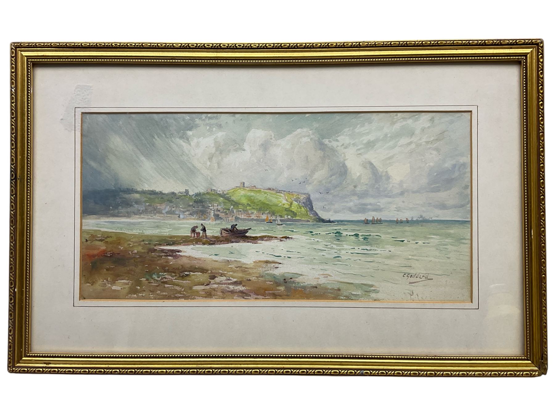 C Goddard (British 20th Century): Scarborough Sands, watercolour signed 18cm x 38cm