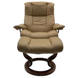 Ekornes Stressless Cream Leather Reclining Chair with Matching Footstool