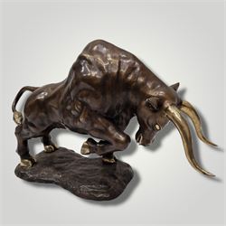 Large charging brass bull in bronze finish - THIS LOT IS TO BE COLLECTED BY APPOINTMENT FROM DUGGLEBY STORAGE, GREAT HILL, EASTFIELD, SCARBOROUGH, YO11 3TX
