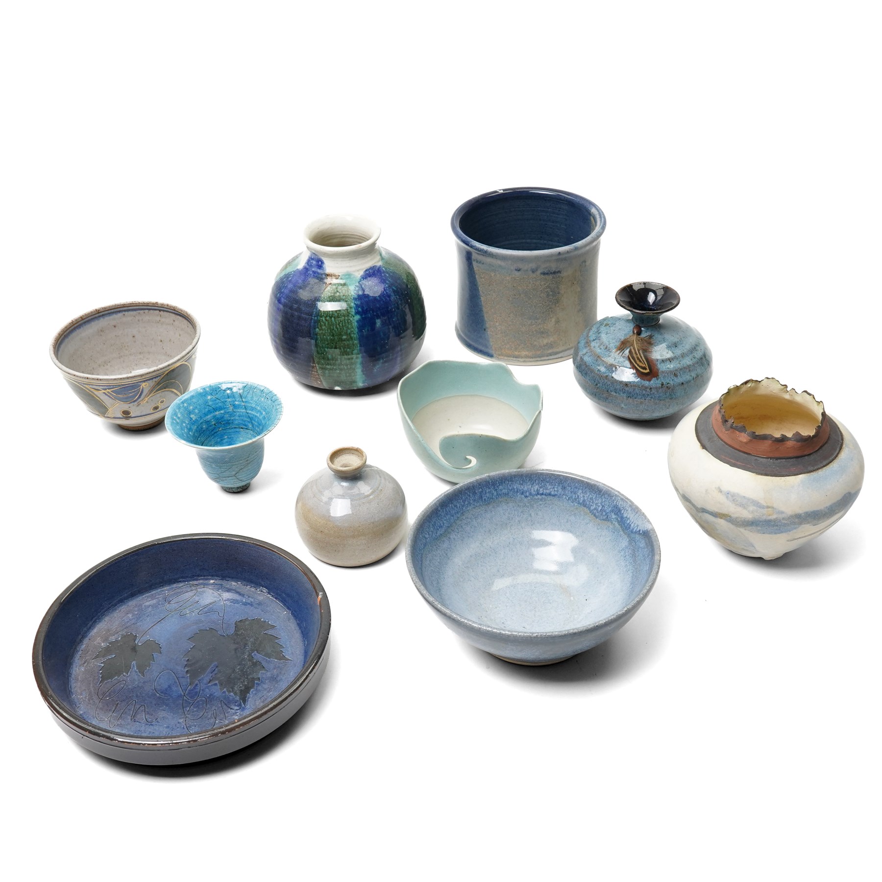 Collection of studio pottery, in blue glazes, artists to include David Morris and Alison Sandeman, many unmarked (10)