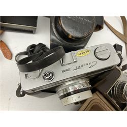 Brass telescope, together with Zenith 7 x 50 field binoculars, two polaroid cameras and other cameras and equipment 