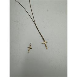 9ct gold  cross pendant necklace and one other 18ct gold cross pendant