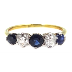  18ct gold (tested) five stone sapphire and diamond ring  