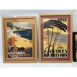 Pair of Art deco style holiday poster for antibes together with vintage style advertising including mirrored 'players navy cut' tobacco, Taylors special pale ale etc, (13)  