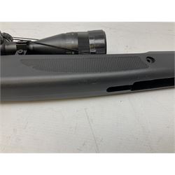 Stoegar .177 air rifle with break barrel action, 3 x 9 telescopic sight and fully integrated sound moderated barrel, no visible serial number, L109cm; in Stoeger lined gun sling
