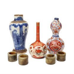 Chinese painted vase, together with a Japanese porcelain double gourd vase and a bottle va...