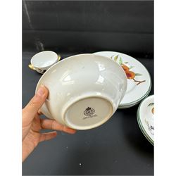 Royal Worcester Evesham pattern part dinner service, including covered jars, covered serving dishes, sauce jugs, dinner plates, side plates etc  