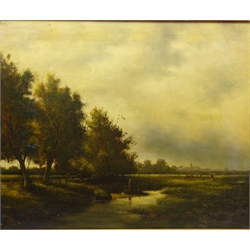  Cattle in Rural River Landscape, 20th century oil on canvas indistinctly signed A. K*berg 48.5cm x 59cm   