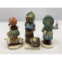 Three Hummel Goebel figures, comprising The Builder 305, Postman 119, Be Patient 197