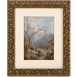 William Greaves (British 1852-1938): Autumn Woodland Walk, pair of oils on board signed and dated 1877 and 1897, in matching gilt frames 17cm x 12cm (2)