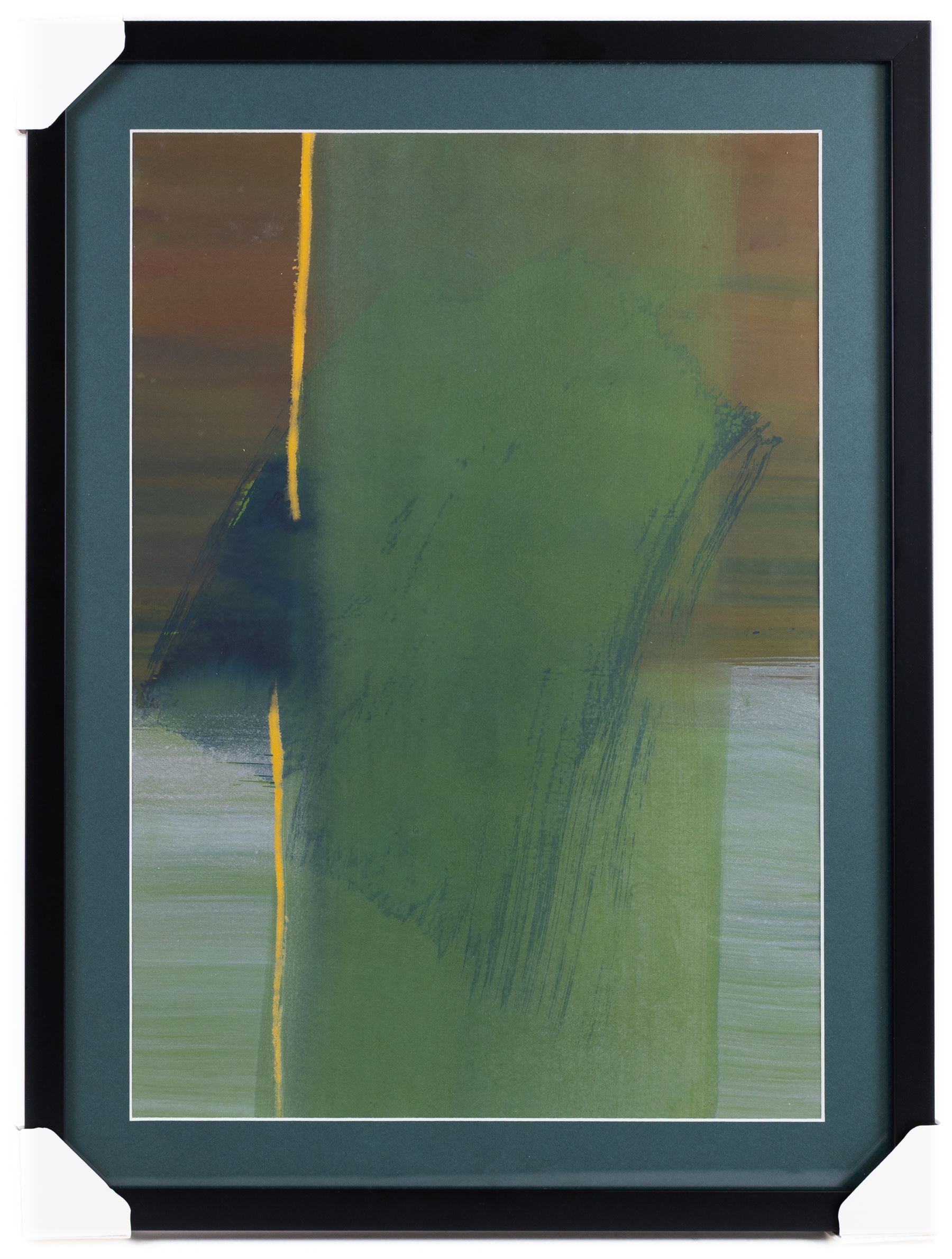 Makiko (Japanese Contemporary): Abstract in Green and Gold, watercolour signed and dated '90 beneath mount verso 50cm x 35cm 