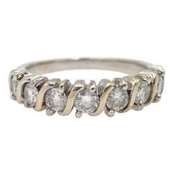  18ct white gold seven stone, round brilliant cut diamond fancy half eternity ring, stamped 750, diamond total weight 1.00 carat  