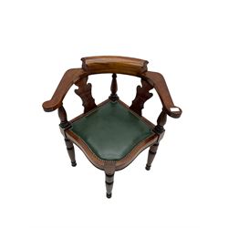 Captain Scott replica mahogany cabin chair, corner shaped with studded leather seat, with miniature prototype and paperwork