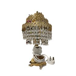 Brass table lamp, with glass shade, together with another table lamp, brass plate stands etc