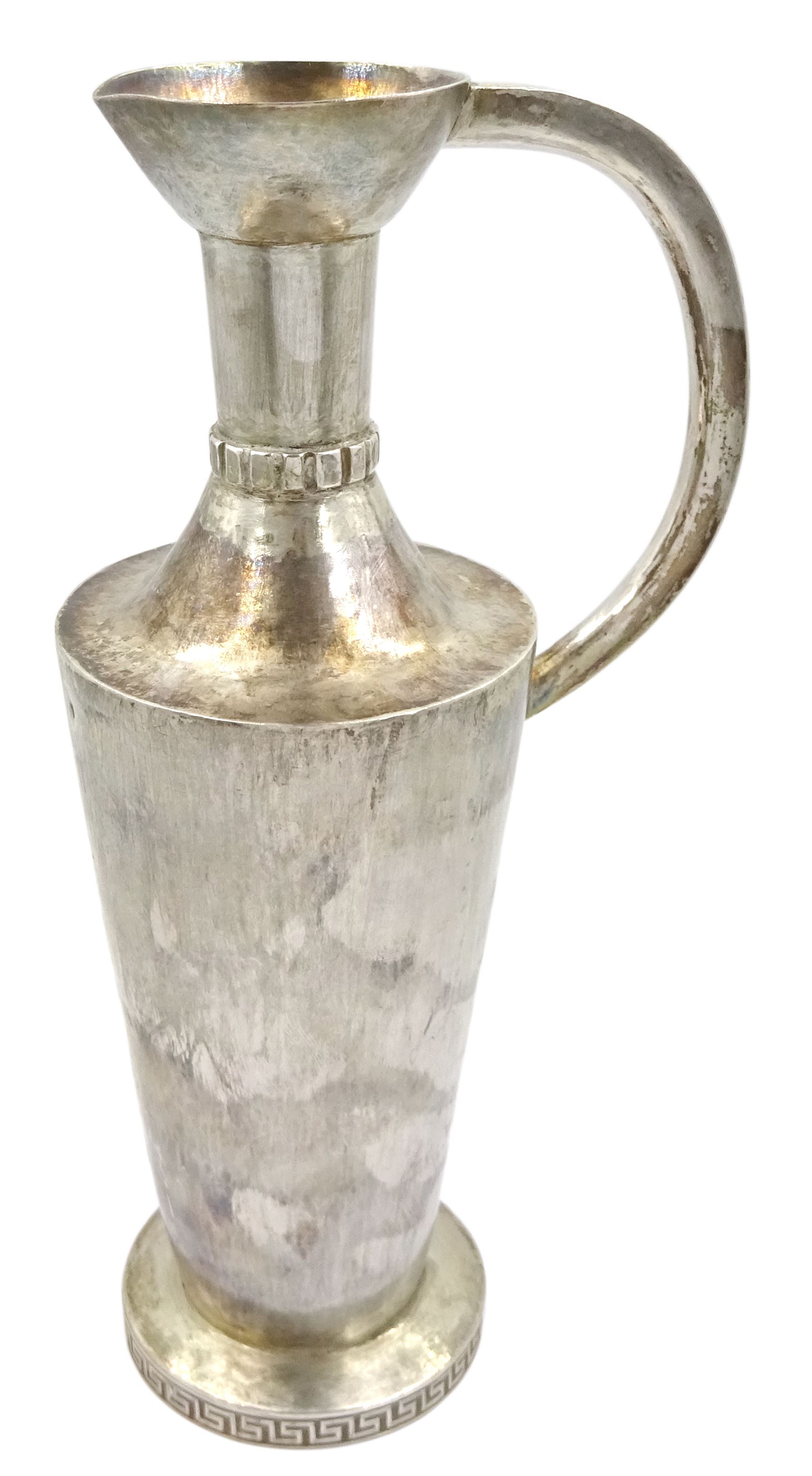 Modern Guild of Hull Silversmiths silver ewer, of tapering cylindrical form with waisted neck and C handle, upon a circular foot with key fret border, hallmarked J & K R, Birmingham 1990, also marked with the three crowns mark of the Guild of Hull Silversmiths, H20cm, approximate weight 7.16 ozt (223 grams)

Abraham Barachin was the last Hull silversmith to use the Hull mark of three ducal coronets in around 1706. 
However in 1983 the Assay Offices of Great Britain and the City of Kingston upon Hull granted the Guild of Hull Silversmiths permission to use the City's Coat of Arms as an additional mark on pieces they produced. 