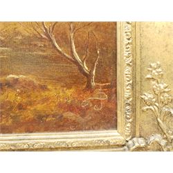 JSP (British 19th/20th century): Cattle on the Waterside, oil on canvas signed with monogram 29cm x 45cm in swept gilt frame