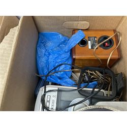 Condenser microphone, together with CD player, carved chess set, wooden figures etc in three boxes  