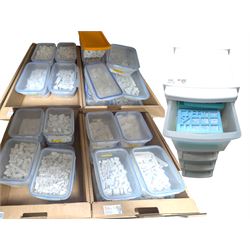 Large collection of plaster cast modelling pieces, including stone effect walls, pillars, ...