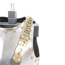 Napoleonic Belgium Cuirassier breast and back plate, circa 1814, with raised medial ridge and shallow apron, rolled edge and brass studded decoration, the shoulder chains secured by chest studs, H40cm