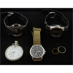 Citizen Eco Drive stainless steel wristwatch,  Casio Wave and G-Shock wristwatch, pocket watch and two rings (