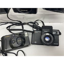 Four Olympus cameras, to include AF10 Super, XA2, Shoot & Go and Supertrip examples, together with Miranda ME-Z and Miranda ME-X DX cameras, an Agfa Optima camera with Agfa Paratonic DIN ASA Solitar 1:2.8/40 lens, Canon Snappy S camera and a Fujifilm Fine Pix S5700 camera, serial no 7WE12368 (8)