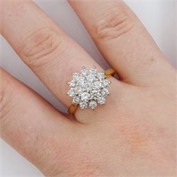 18ct gold round brilliant cut diamond cluster ring, London 1984, total diamond weight approx 1.15 carat