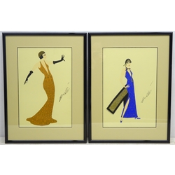  Fashion Designs, pair gouache after Romain de Tirtoff Erte (1892-1990), signed Erte 36cm x 24cm (2)  