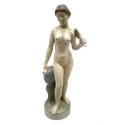 Royal Copenhagen 'Helena' figure modelled as a nude girl holding hand mirror, designed by Hans Hansen, model no. 4639, with printed and painted marks beneath, H25.5cm