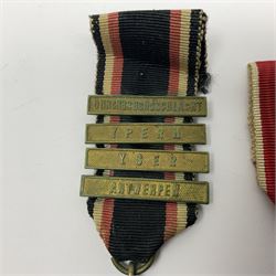 WWI Imperial German Hanseatic Cross for Hamburg; and Marine Corps 1914-18 Cross with four clasps for Durchbruchsschlacht, Ypern, Yser and Antwerpen; both with ribbons (2)