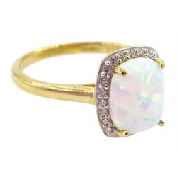 9ct gold opal and cubic zirconia cluster ring, hallmarked